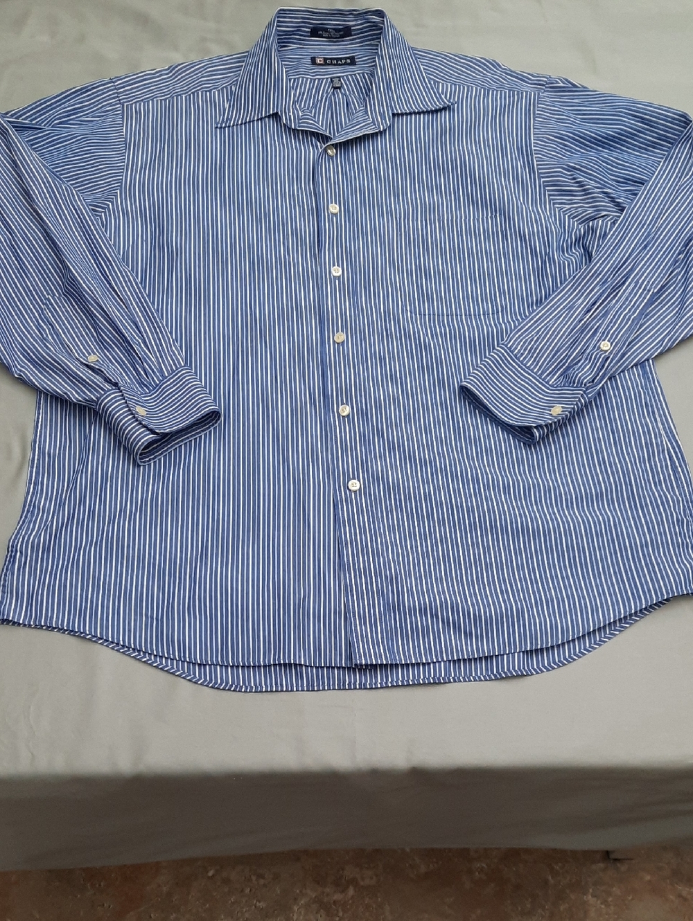 Chaps Eterna Blue and White Striped Men's Dress Shirt - Size 17-17 1/2
